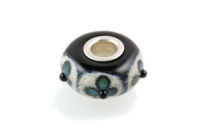 Silver Core Lampwork Glass Bead fits Pandora Teal Flowers