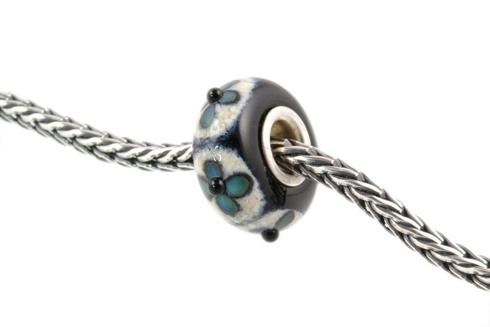 Silver Core Lampwork Glass Bead fits Pandora Teal Flowers