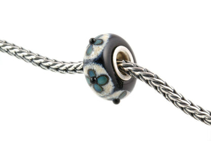 Silver Core Lampwork Glass Bead fits Pandora Teal Flowers