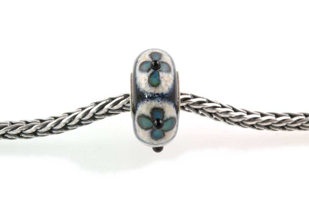 Silver Core Lampwork Glass Bead fits Pandora Teal Flowers