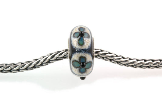 Silver Core Lampwork Glass Bead fits Pandora Teal Flowers
