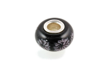 Large Hole Silver Core Lampwork Glass Bead Leaf on Black-OOAK