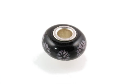 Large Hole Silver Core Lampwork Glass Bead Leaf on Black-OOAK