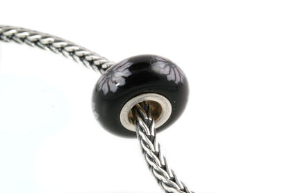 Large Hole Silver Core Lampwork Glass Bead Leaf on Black-OOAK