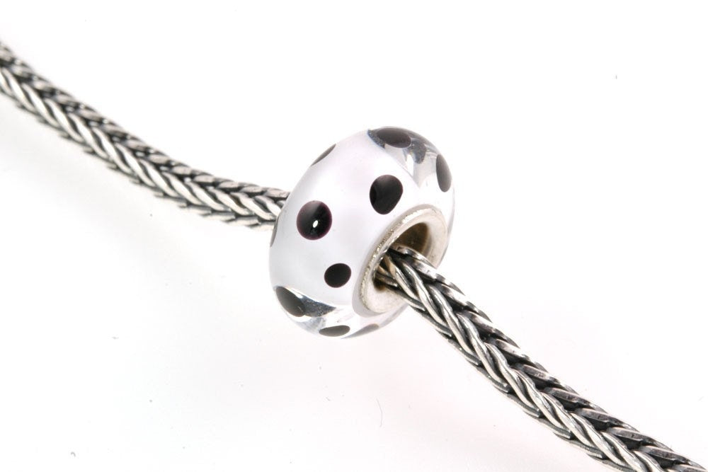 European Big Hole Silver Core Lampwork Glass Bead Black and White