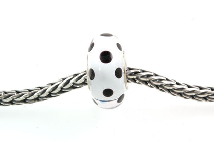 European Big Hole Silver Core Lampwork Glass Bead Black and White
