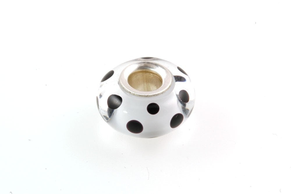 European Big Hole Silver Core Lampwork Glass Bead Black and White