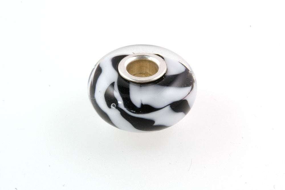 European Charm Big Hole Silver Core Lampwork Glass Bead Zebra