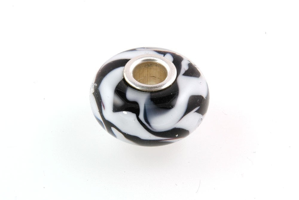 European Charm Big Hole Silver Core Lampwork Glass Bead Zebra