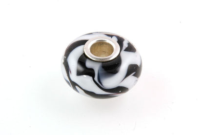 European Charm Big Hole Silver Core Lampwork Glass Bead Zebra