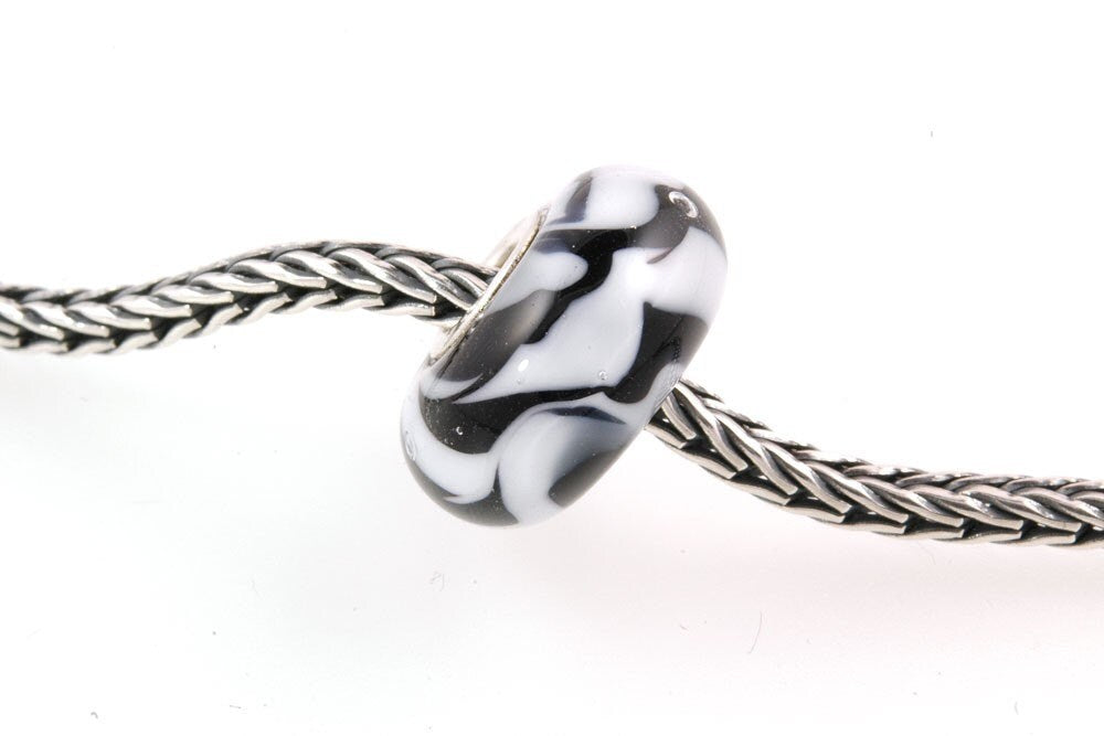 European Charm Big Hole Silver Core Lampwork Glass Bead Zebra