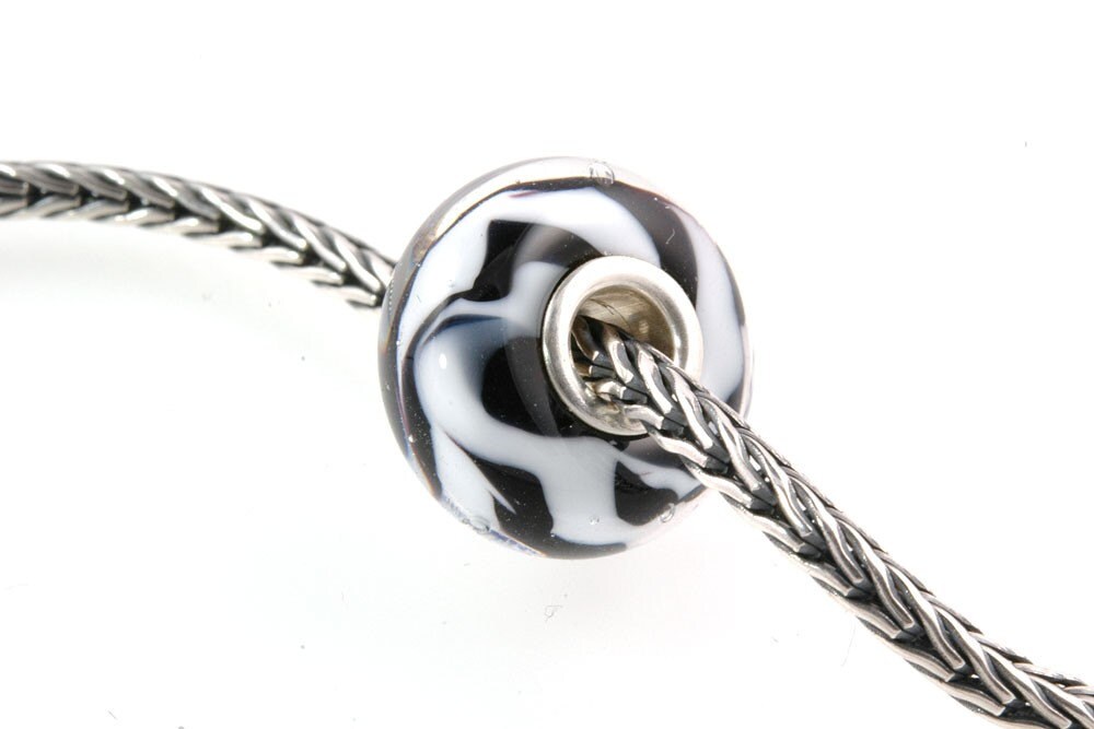 European Charm Big Hole Silver Core Lampwork Glass Bead Zebra