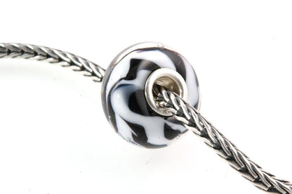 European Charm Big Hole Silver Core Lampwork Glass Bead Zebra