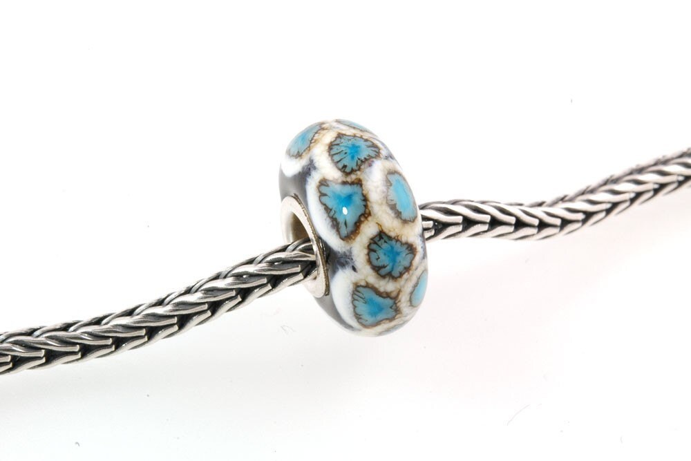 European Big Hole Silver Core Lampwork Glass Bead Turquoise Scales