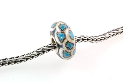 European Big Hole Silver Core Lampwork Glass Bead Turquoise Scales
