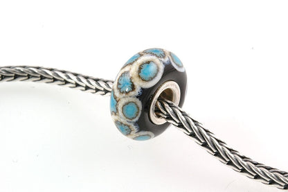 European Big Hole Silver Core Lampwork Glass Bead Turquoise Scales