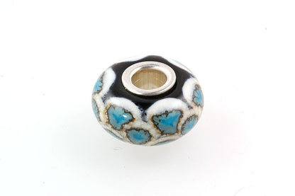European Big Hole Silver Core Lampwork Glass Bead Turquoise Scales