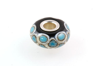 European Big Hole Silver Core Lampwork Glass Bead Turquoise Scales