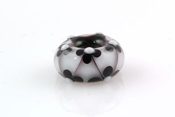 Lampwork Glass Bead Big Hole European Charm Black and White Flowers