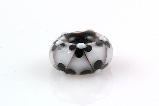 Lampwork Glass Bead Big Hole European Charm Black and White Flowers