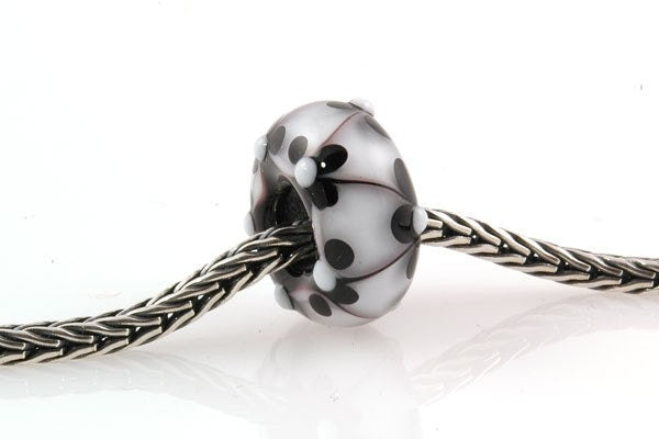 Lampwork Glass Bead Big Hole European Charm Black and White Flowers
