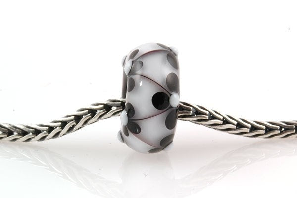 Lampwork Glass Bead Big Hole European Charm Black and White Flowers