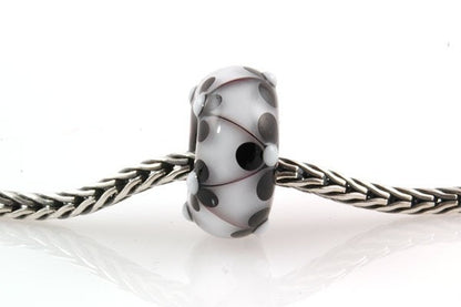 Lampwork Glass Bead Big Hole European Charm Black and White Flowers