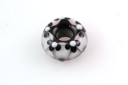 Lampwork Glass Bead Big Hole European Charm Black and White Flowers
