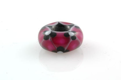 European Big Hole Lampwork Glass Bead Pink, Black and White Flowers