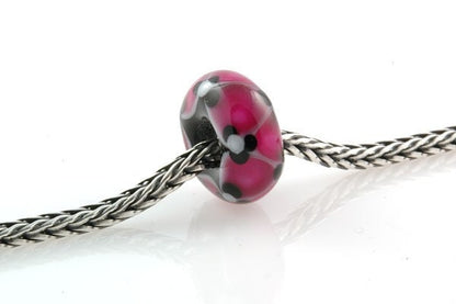European Big Hole Lampwork Glass Bead Pink, Black and White Flowers