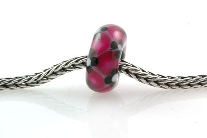European Big Hole Lampwork Glass Bead Pink, Black and White Flowers