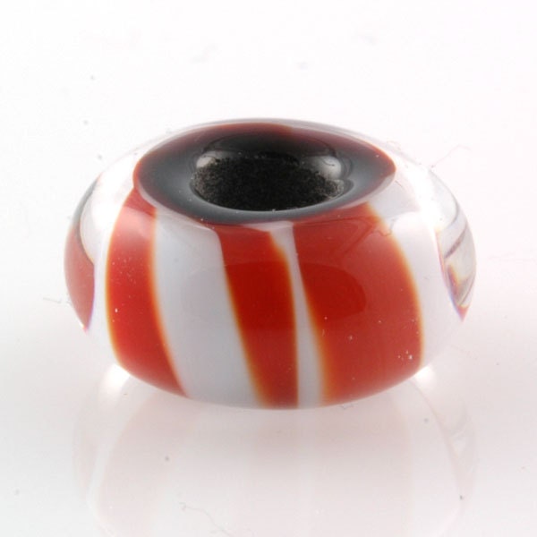 Lampwork Glass Bead fits Pandora Red & White Stripes -SRA- Fire Divas