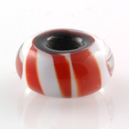 Lampwork Glass Bead fits Pandora Red & White Stripes -SRA- Fire Divas