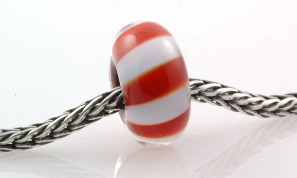 Lampwork Glass Bead fits Pandora Red & White Stripes -SRA- Fire Divas