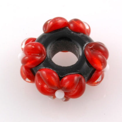 Lampwork Glass European Charm Bead Red Flowers SRA