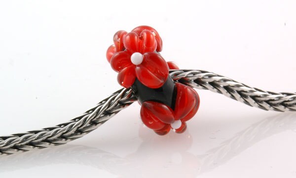 Lampwork Glass European Charm Bead Red Flowers SRA
