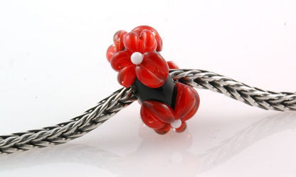 Lampwork Glass European Charm Bead Red Flowers SRA
