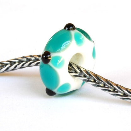European style Lampwork Glass Bead Teal, Black and White