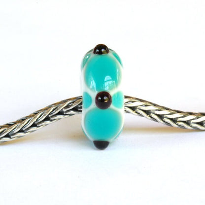 European style Lampwork Glass Bead Teal, Black and White