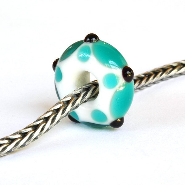European style Lampwork Glass Bead Teal, Black and White
