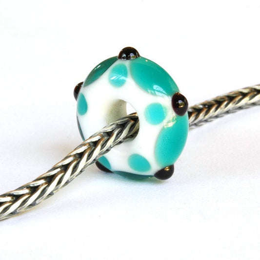 European style Lampwork Glass Bead Teal, Black and White