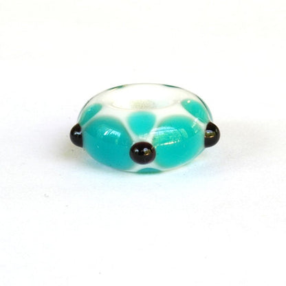 European style Lampwork Glass Bead Teal, Black and White