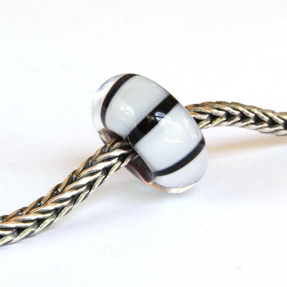 Big Hole European Charm Lampwork Glass Bead Black and White Stripes