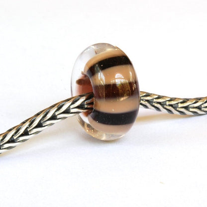 European Big Hole Lampwork Glass Bead Brown Stripes