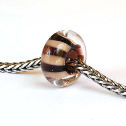 European Big Hole Lampwork Glass Bead Brown Stripes