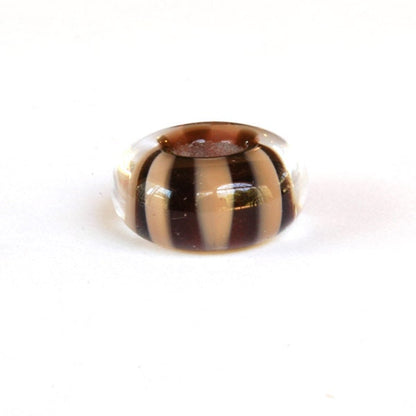 European Big Hole Lampwork Glass Bead Brown Stripes