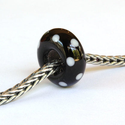 Big Hole European Charm Lampwork Glass Bead Black & White Polka Dots