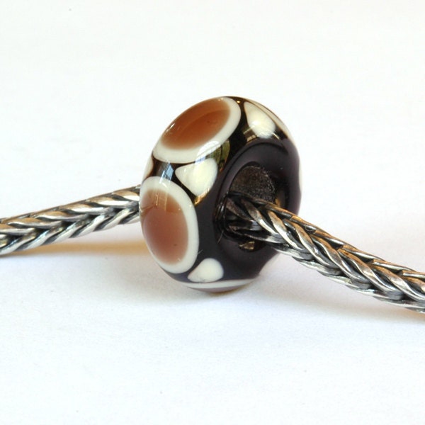 Big Hole European Charm Lampwork Glass Bead-Brown & Ivory Dots