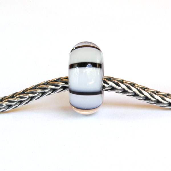 Big Hole European Charm Lampwork Glass Bead Black and White Stripes