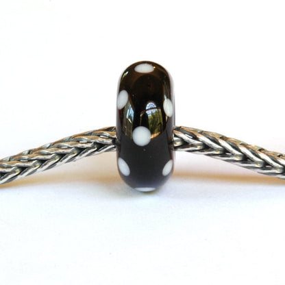 Big Hole European Charm Lampwork Glass Bead Black & White Polka Dots